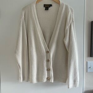 Vintage Eddie Bauer Cream V-Neck Button Cardigan Sweater